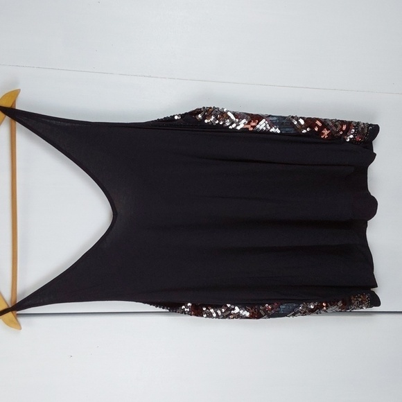 H & M Womens Sequin Black Tank Top DRESSY Silver/ Browns Sparkle Sz.L - Picture 4 of 8